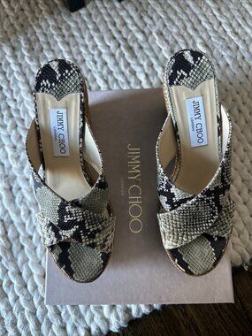 Jimmy Choo Dovina Snake Embossed Espadrille Platform Wedge